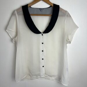 VTG Y2K Charlotte Russe Top Sz L Sheer B+W Peter Pan Collar Twee Academia